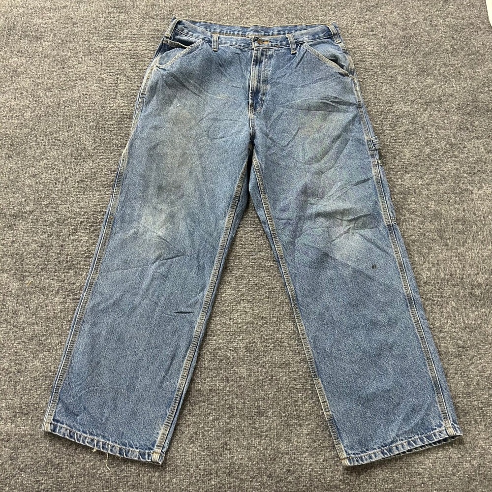 Old Navy Carpenter Jeans Mens 34x30 Blue Cotton Relaxed Fit Utility Workwear